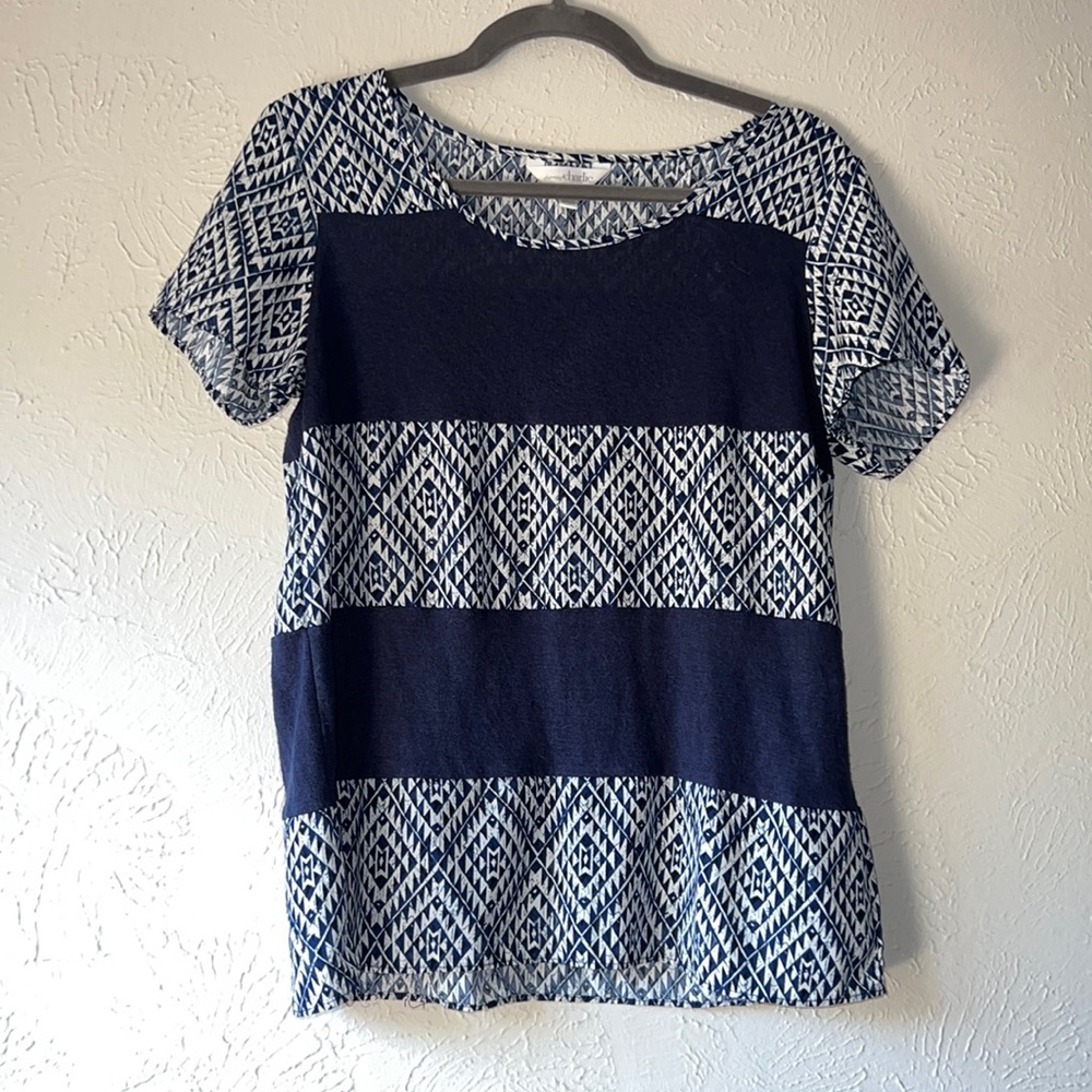 Charming Charlie Navy Aztec Stripe Blouse